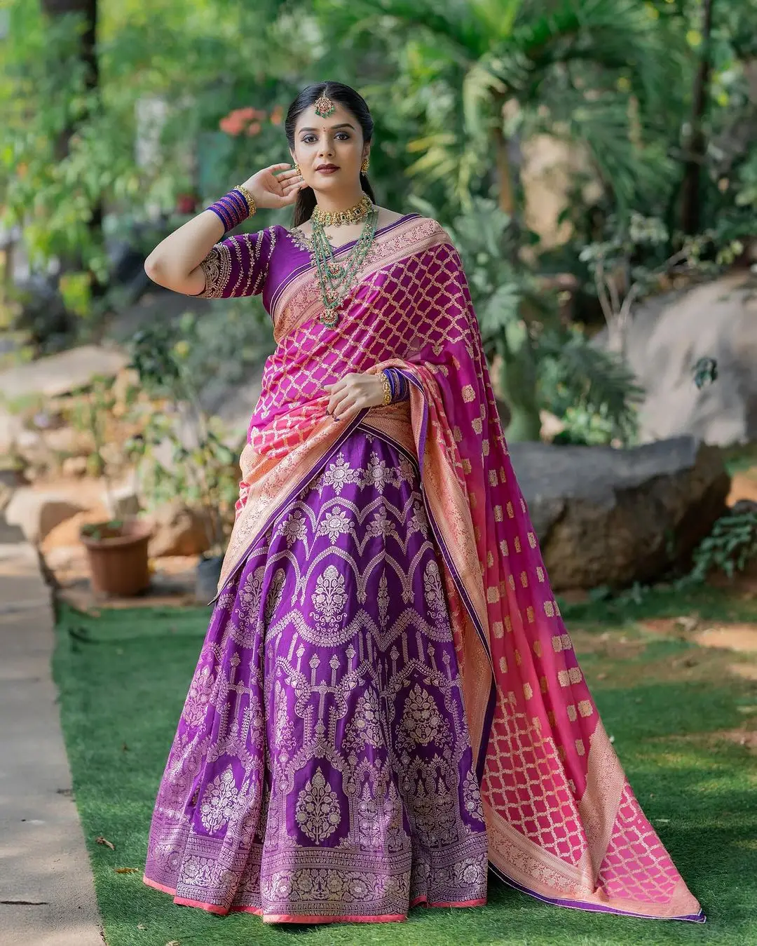 ETV Actress Sreemukhi in Violet Lehenga Choli